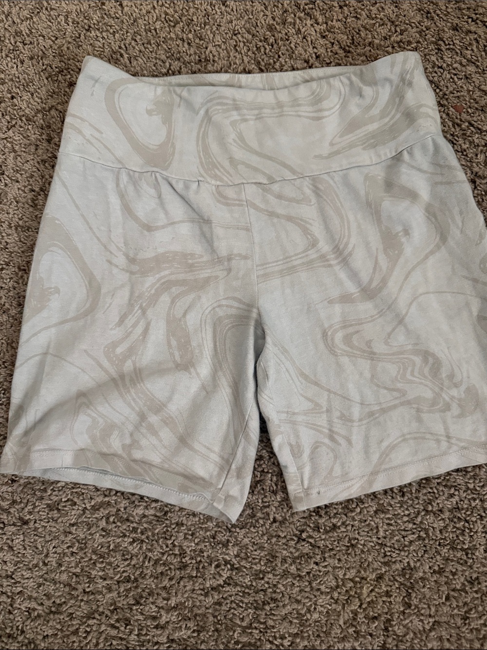 High-Waist Marble Print Girls Bike Shorts - Cream
